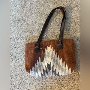 Brown and White wool handmade western Tote Bag